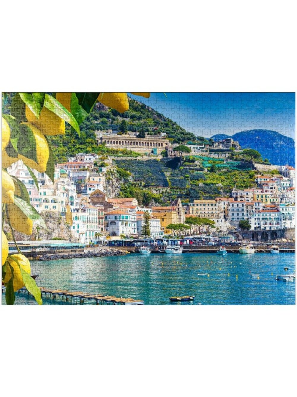 Stunning Amalfi Coast Harbor Jigsaw Puzzle - 1000 Piece, Framed Lemon Design